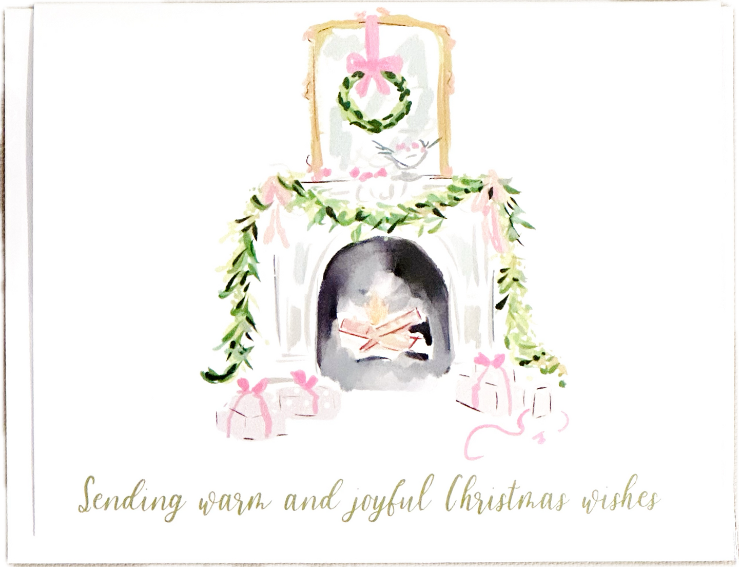 Pink Fireplace Christmas Greeting Card