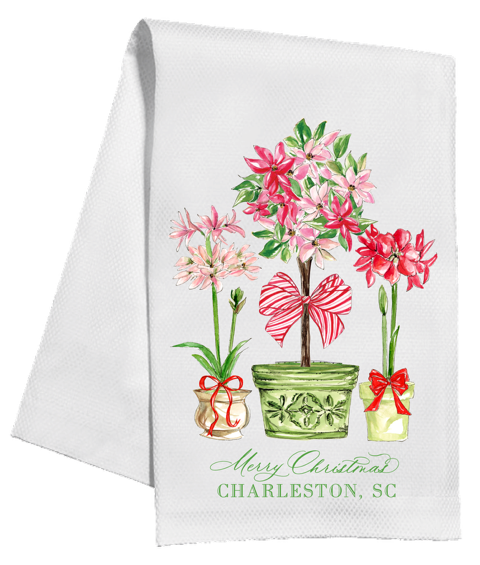 Christmas Poinsettias Charleston Kitchen Towel
