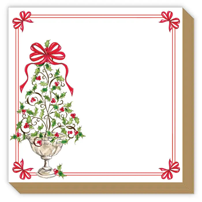 Holly Topiary with Red Bow Luxe Notepad