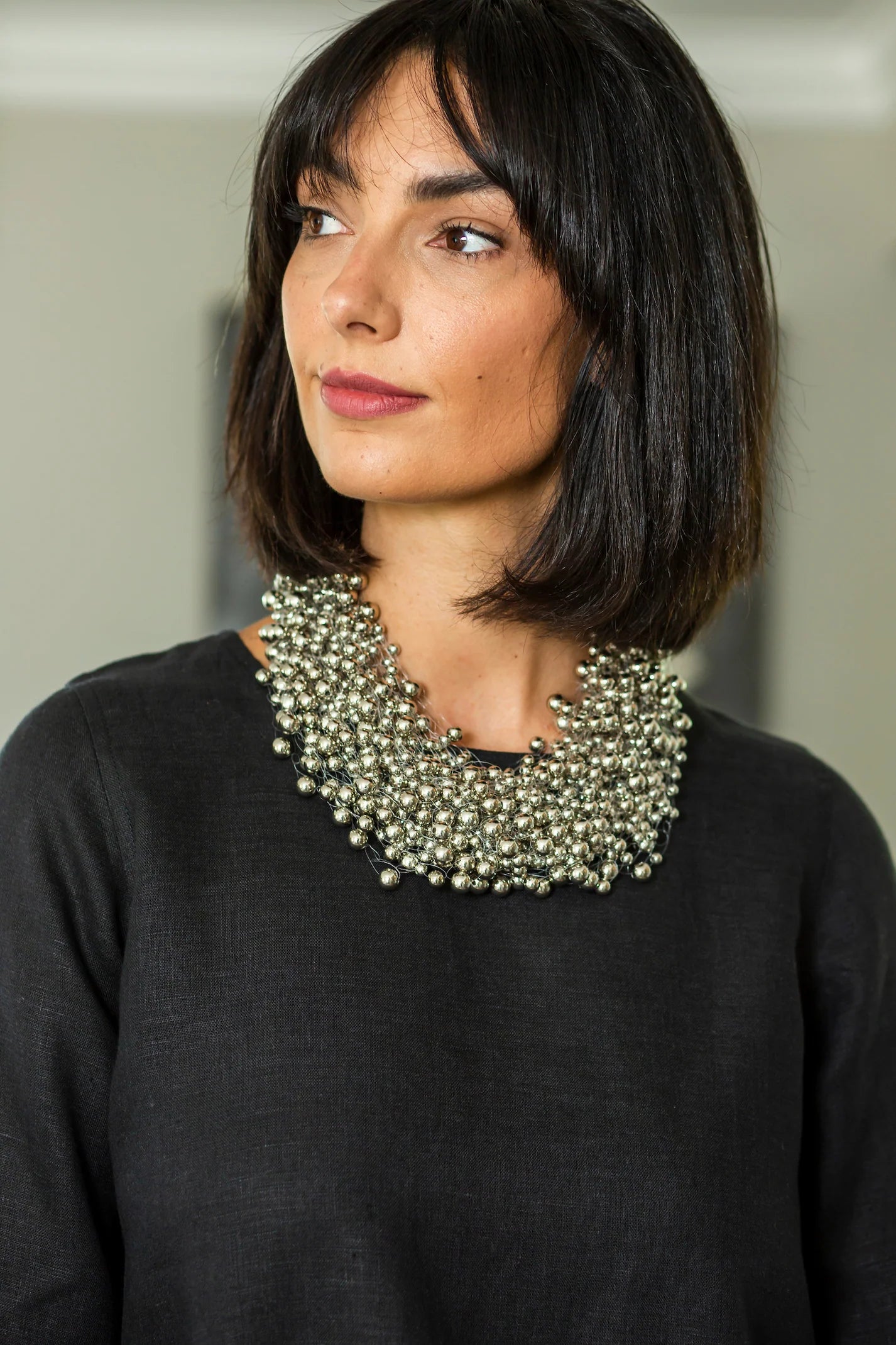 Silver Beaded Cluster Necklace