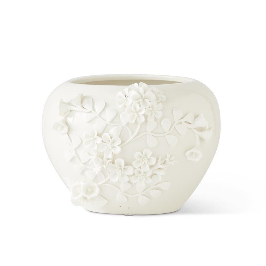 White Ceramic Pot with Jasmine Flowers