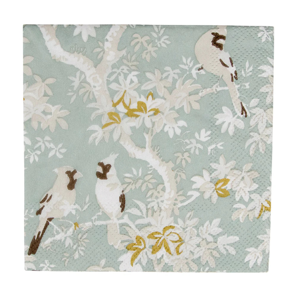 Scenic Songbirds Celadon Cocktail Napkins