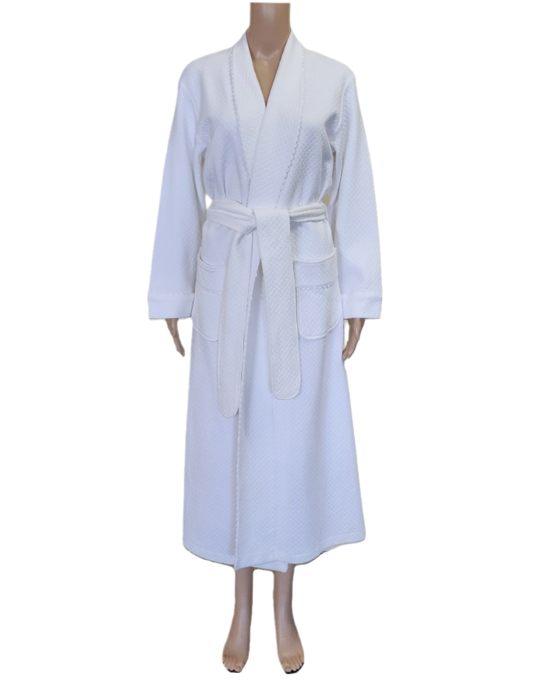 Quilted Basketweave Long Robe - White