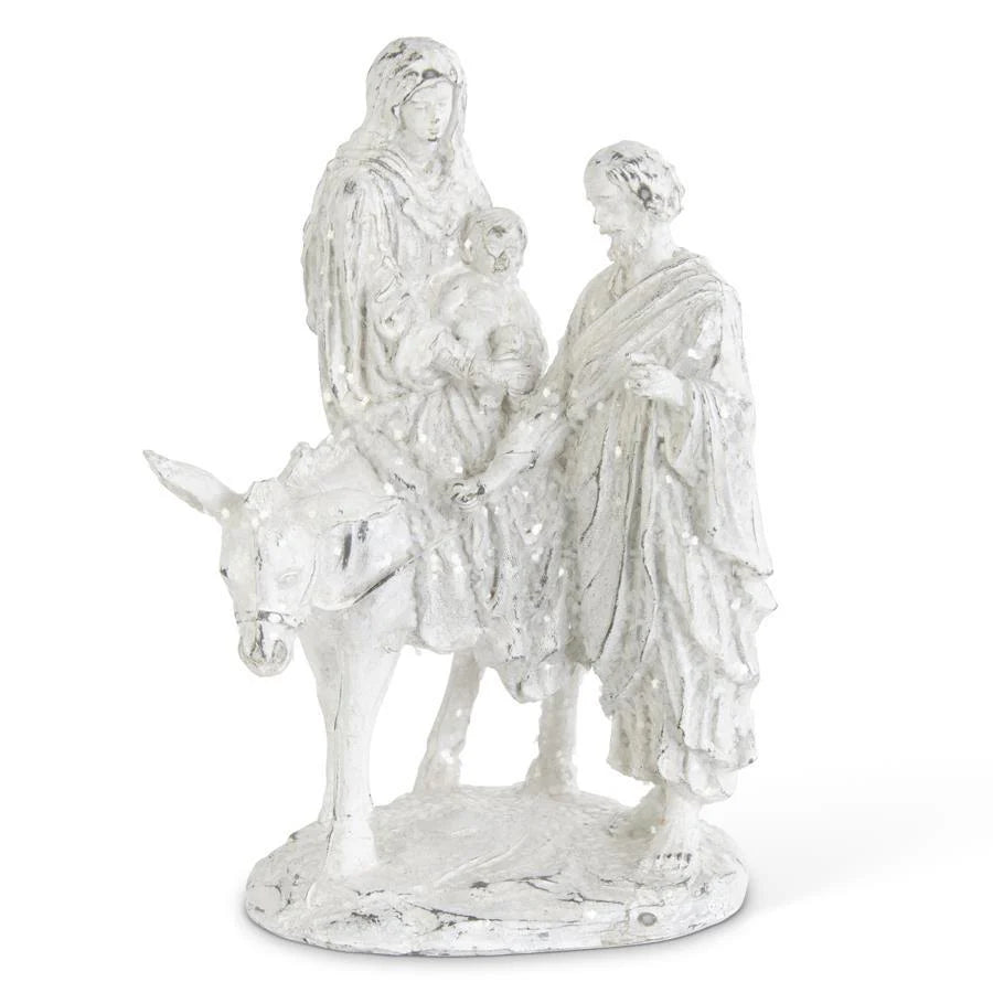 DAMAGED White Resin Joseph & Mary Riding Donkey Nativity