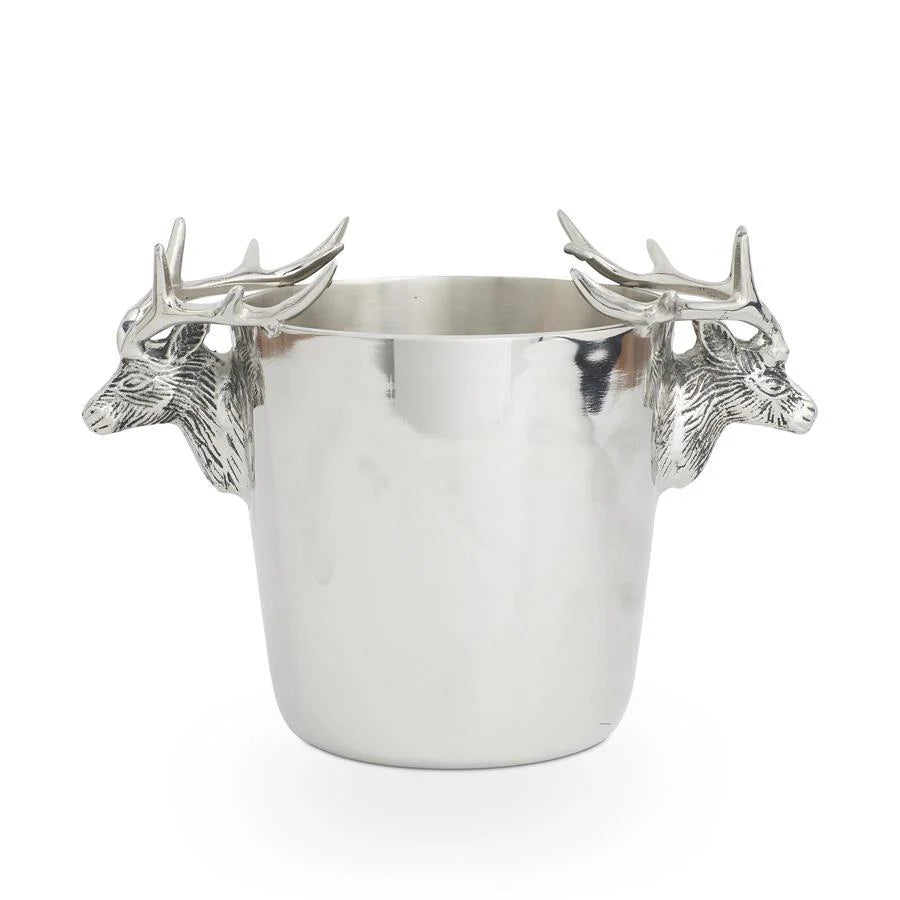 Polished Silver Ice Bucket with Deer Head Handles