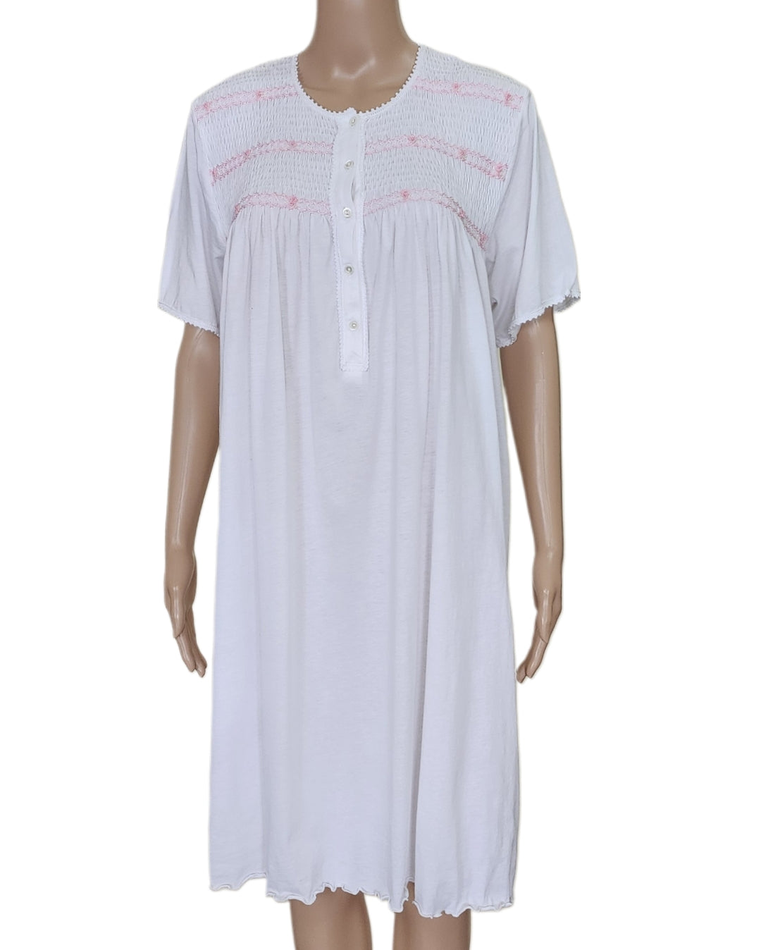 Adela Short Gown - White with Pink