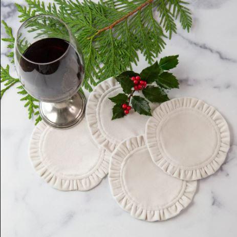 Velvet Round Ruffle Coasters - Set of 4