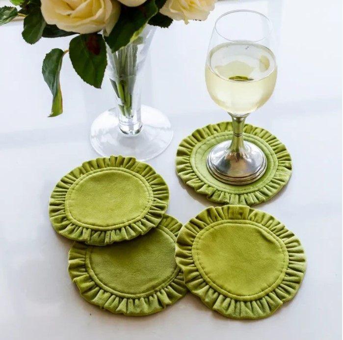 Velvet Round Ruffle Coasters - Set of 4