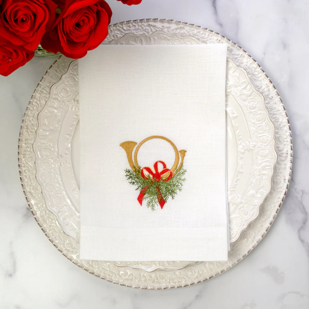 Holiday Horn with Bow Tri-Fold Linen Napkin