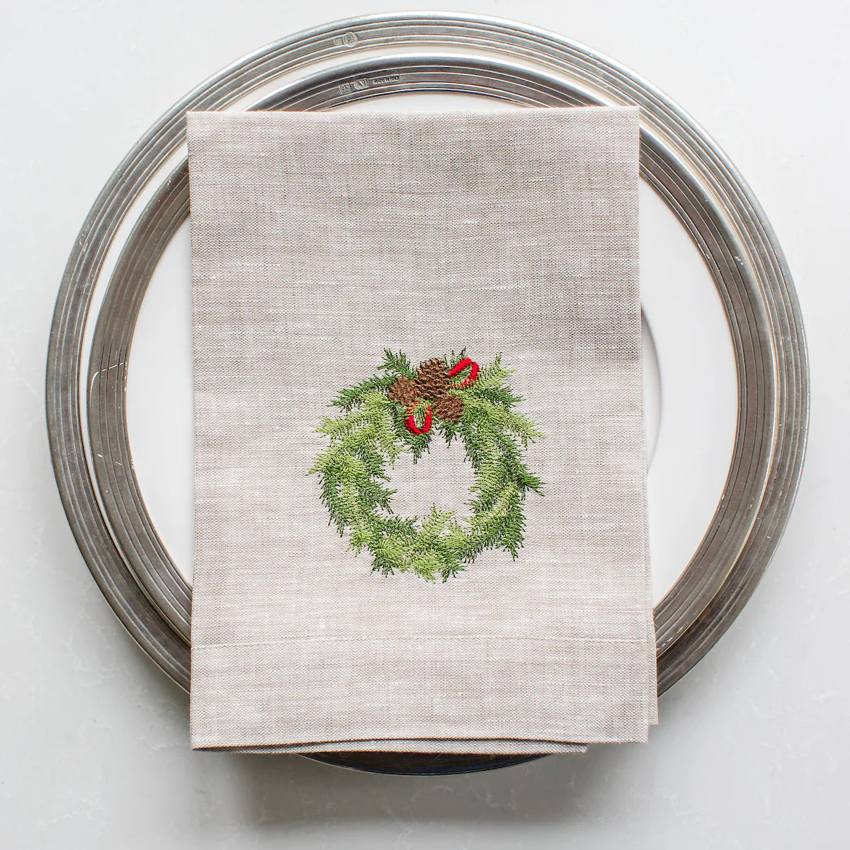 Juniper Wreath Tri-Fold Linen Napkin