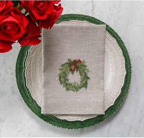 Juniper Wreath Linen Dinner Napkin