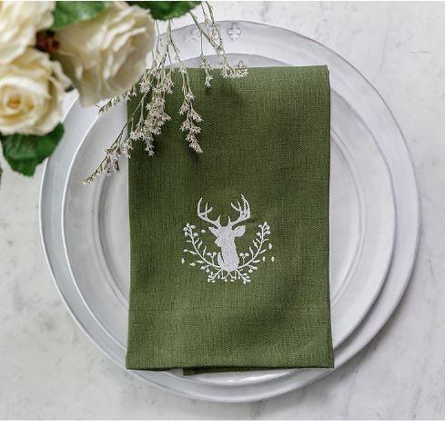 Stag with Holly Berries Evergreen Dinner Napkin