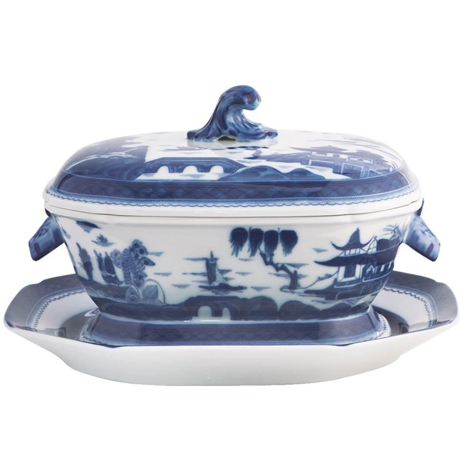 Blue Canton Octagonal Tureen & Stand