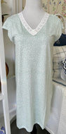 Leopard Lace Trim Short Sleeve Short Gown - Blue