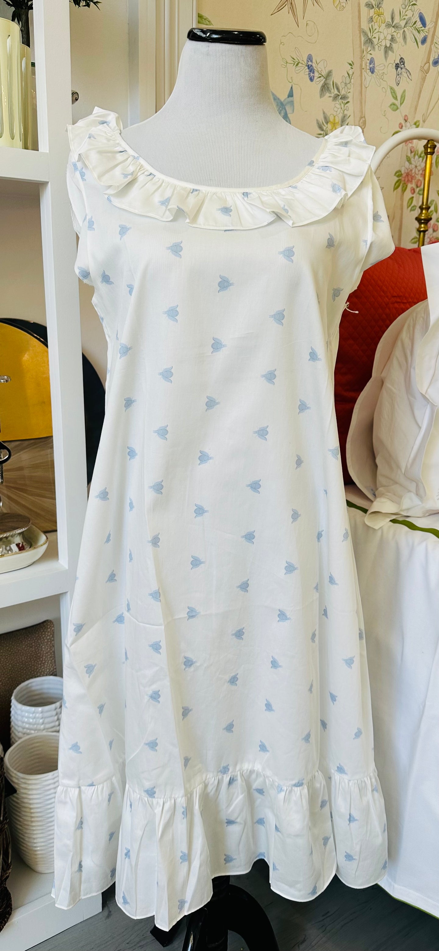 Blue Bee Ruffle Sleeveless Gown