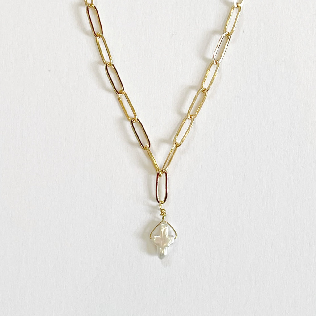 Simple Pearl Cross Necklace