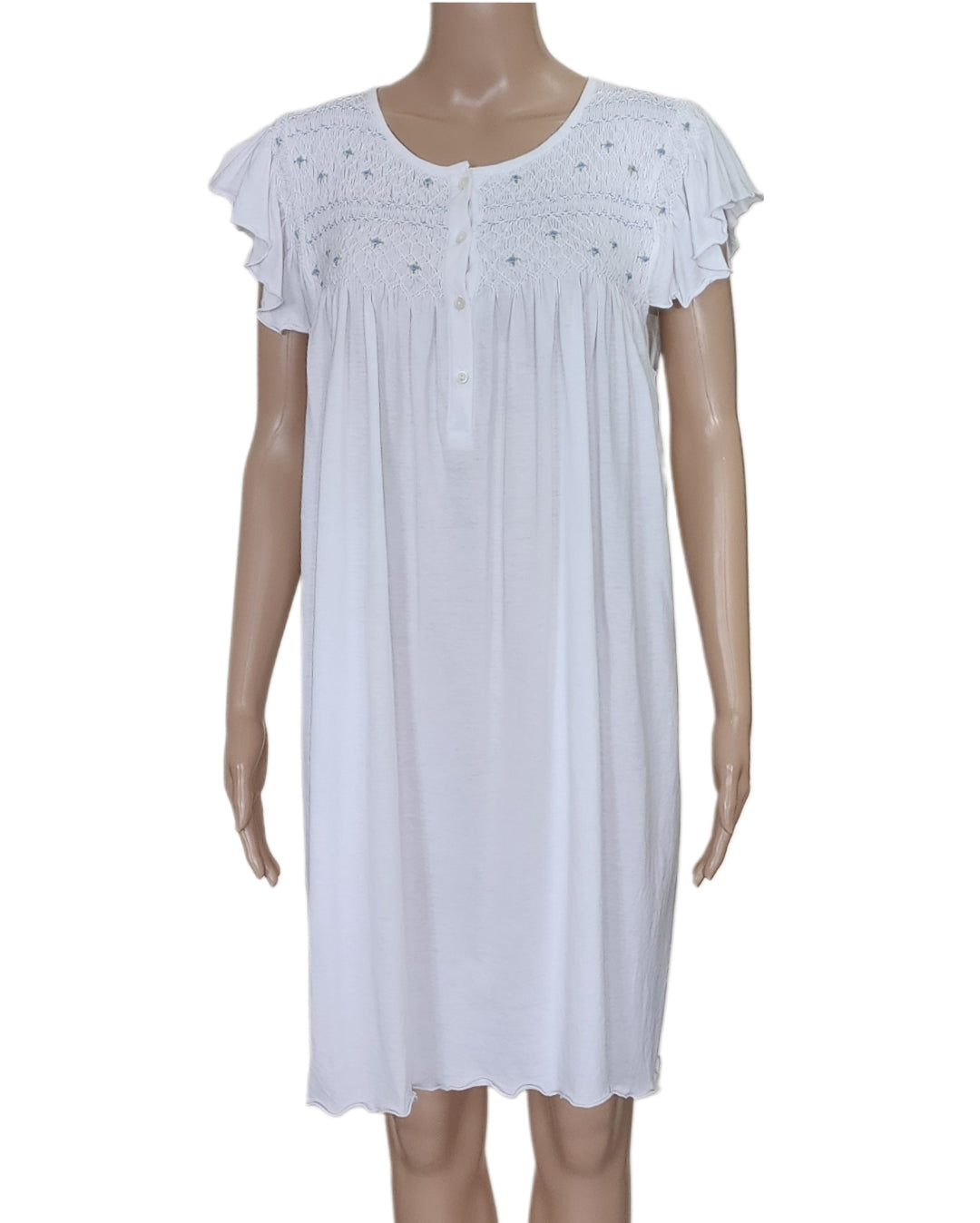 Marta Short Gown - White with Blue