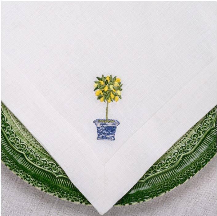 Lemon Topiary Linen Dinner Napkin