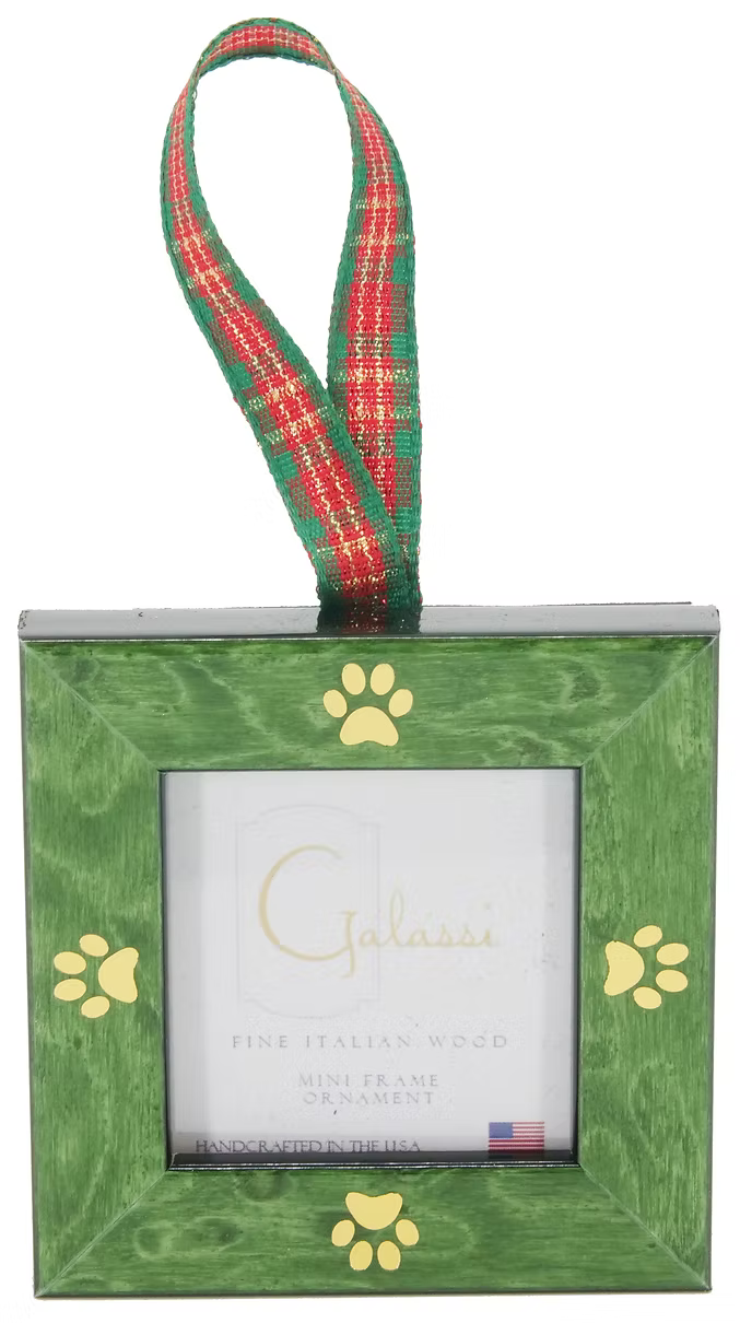 Green Burl with Gold Paw Picture Frame Ornament