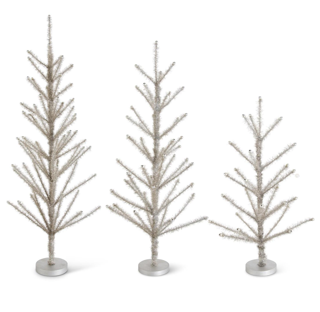 Silver Tinsel Trees - Set of 3