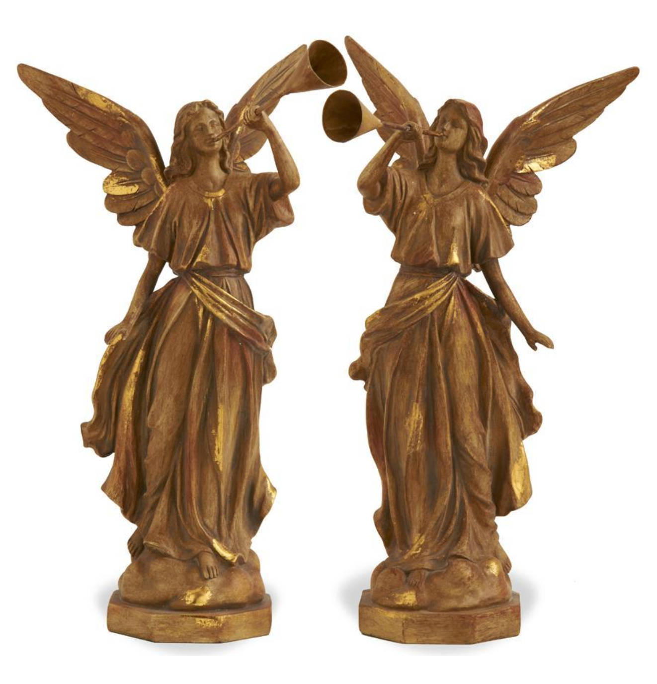 Gold Angels Playing Trumpets - Set of 2