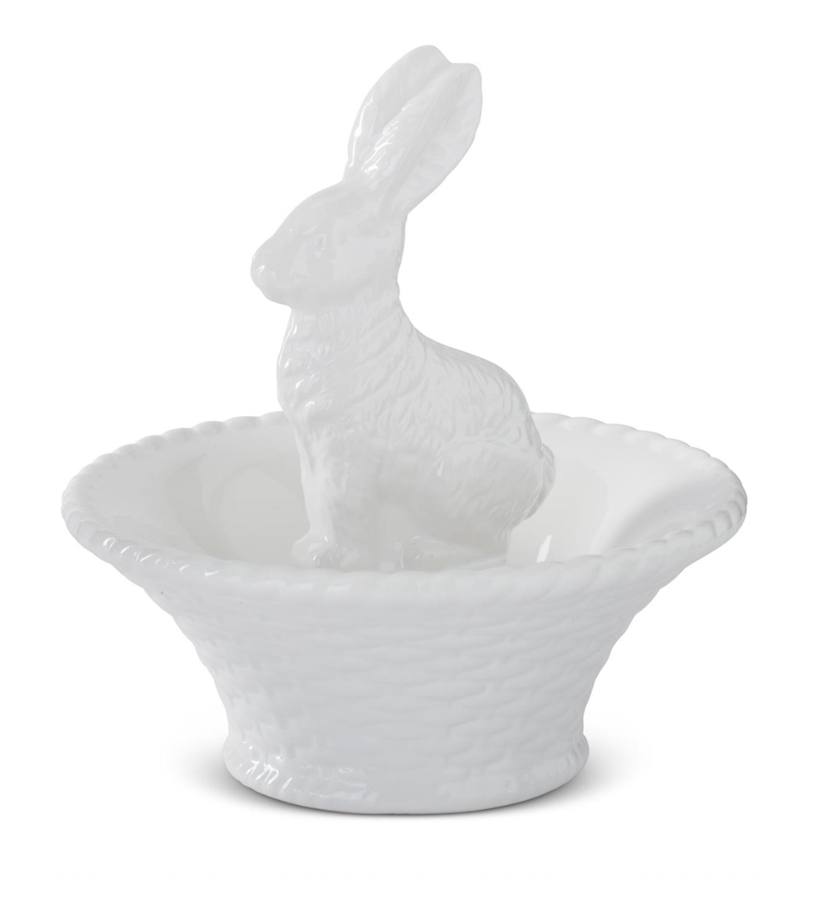 White Ceramic Bunny in Basket Bowl