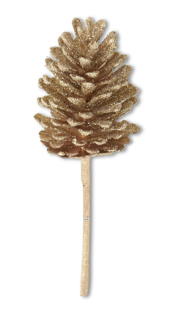 Gold Glittered Pinecone Pick 12.5''