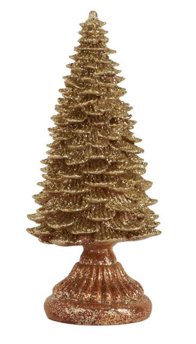 Gold Glitter Resin Tree on Ribbed Base 10''