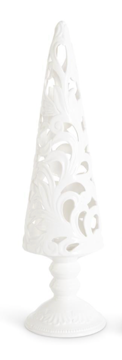 Cream Scroll Cutout Tree Candleholder