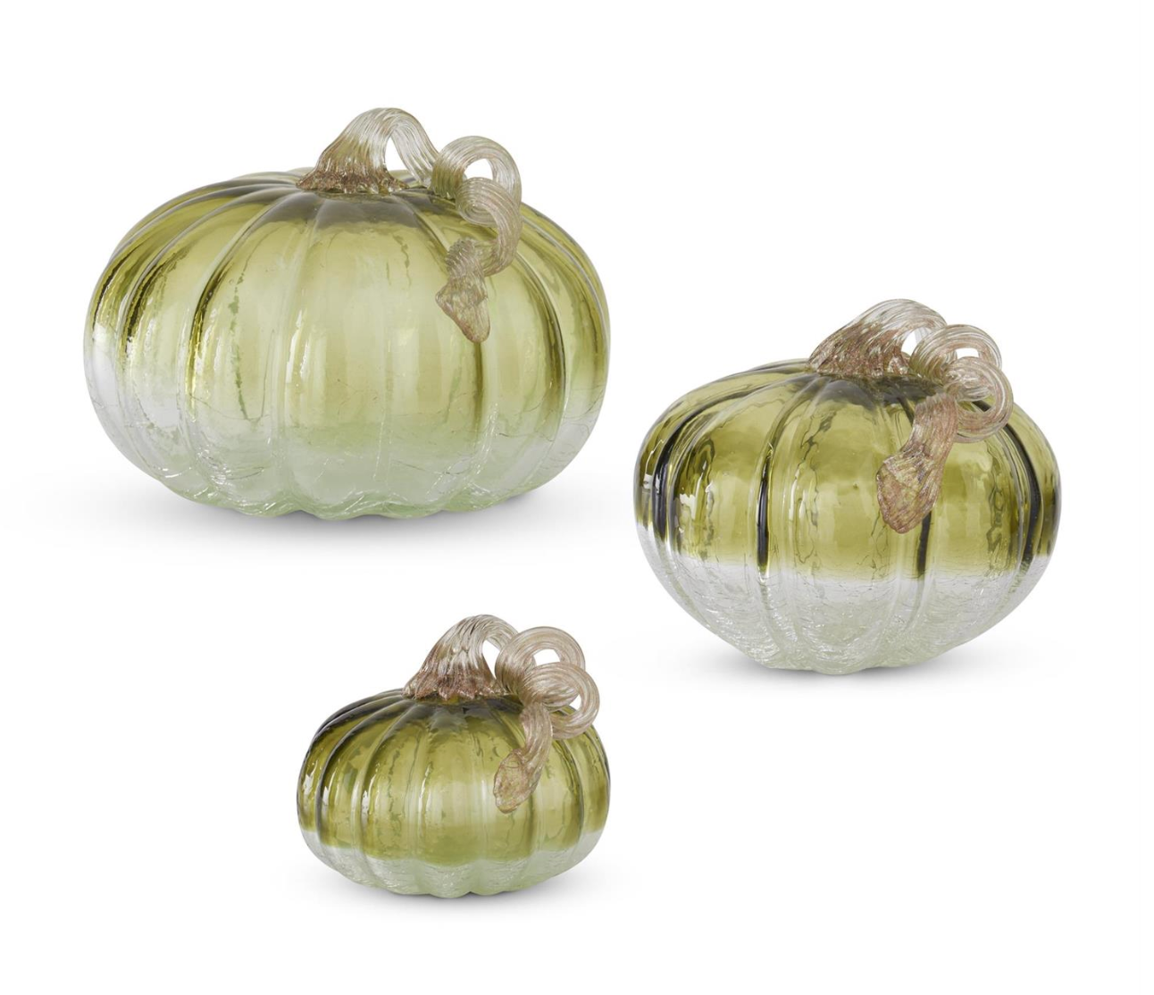 Green Crackled Handblown Glass Pumpkin