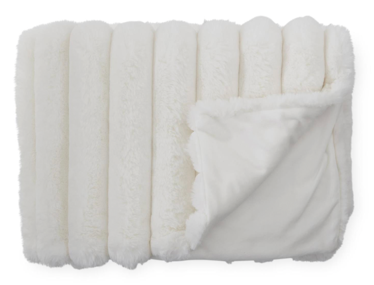 Cream Ribbed Vegan Faux Fur Throw