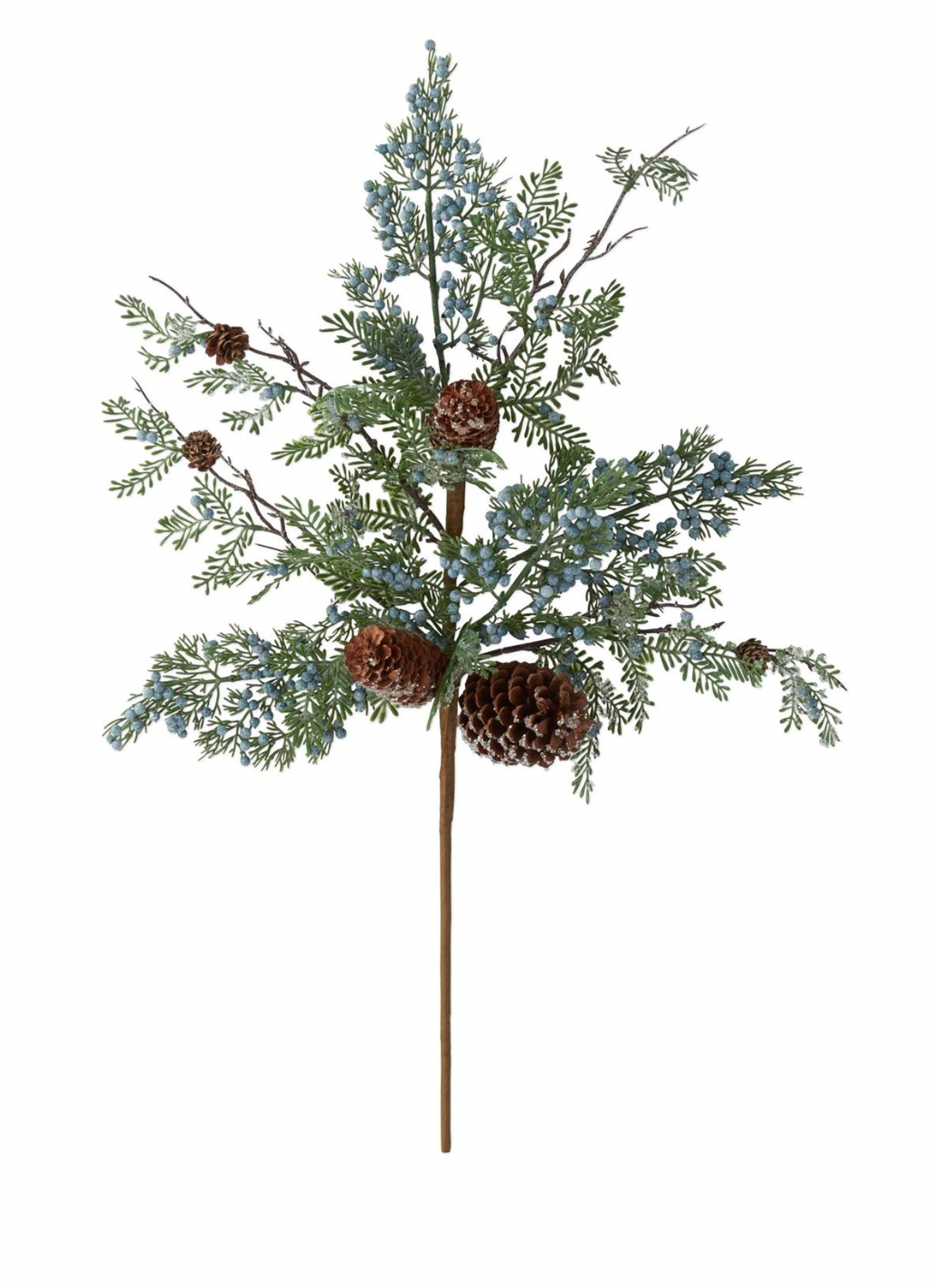 Glittered Pinecone Blue Berries Stem 26.5''