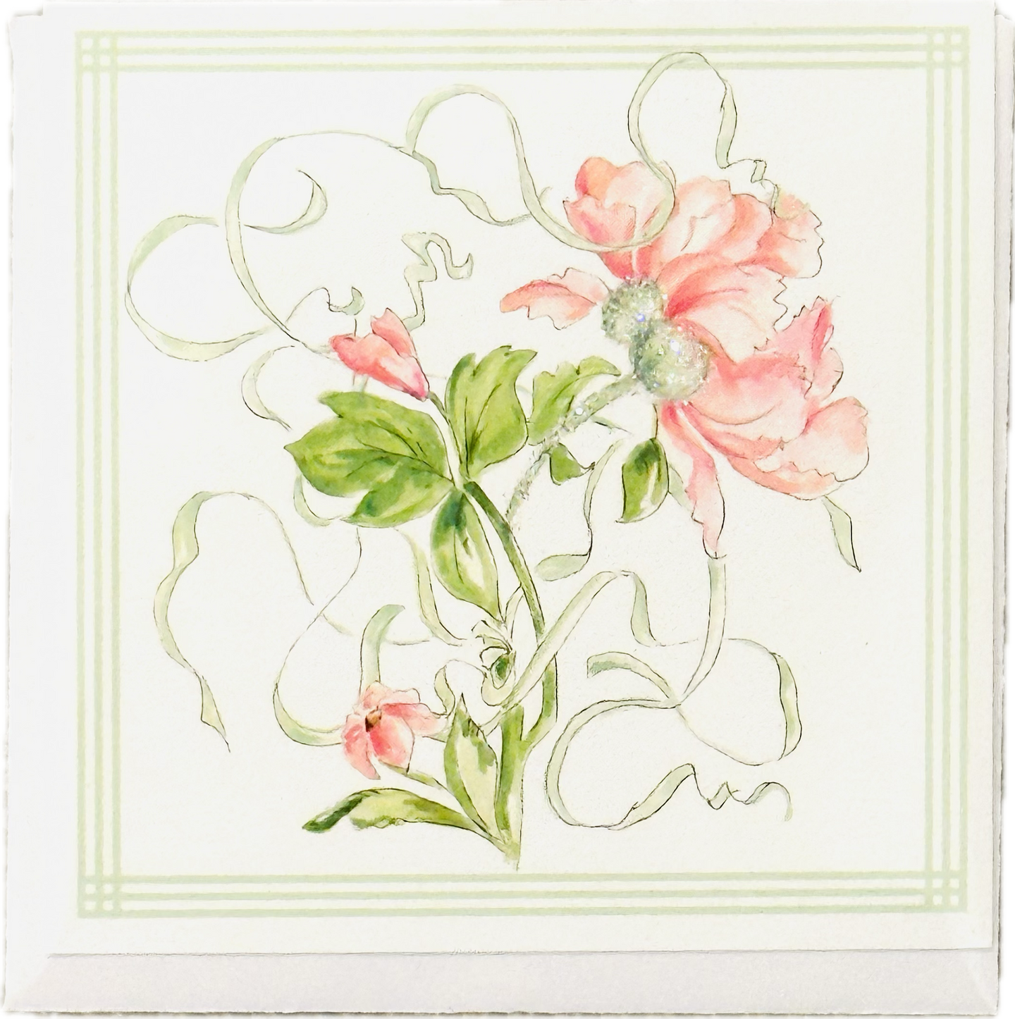 Coral & Green Flower Enclosure Card