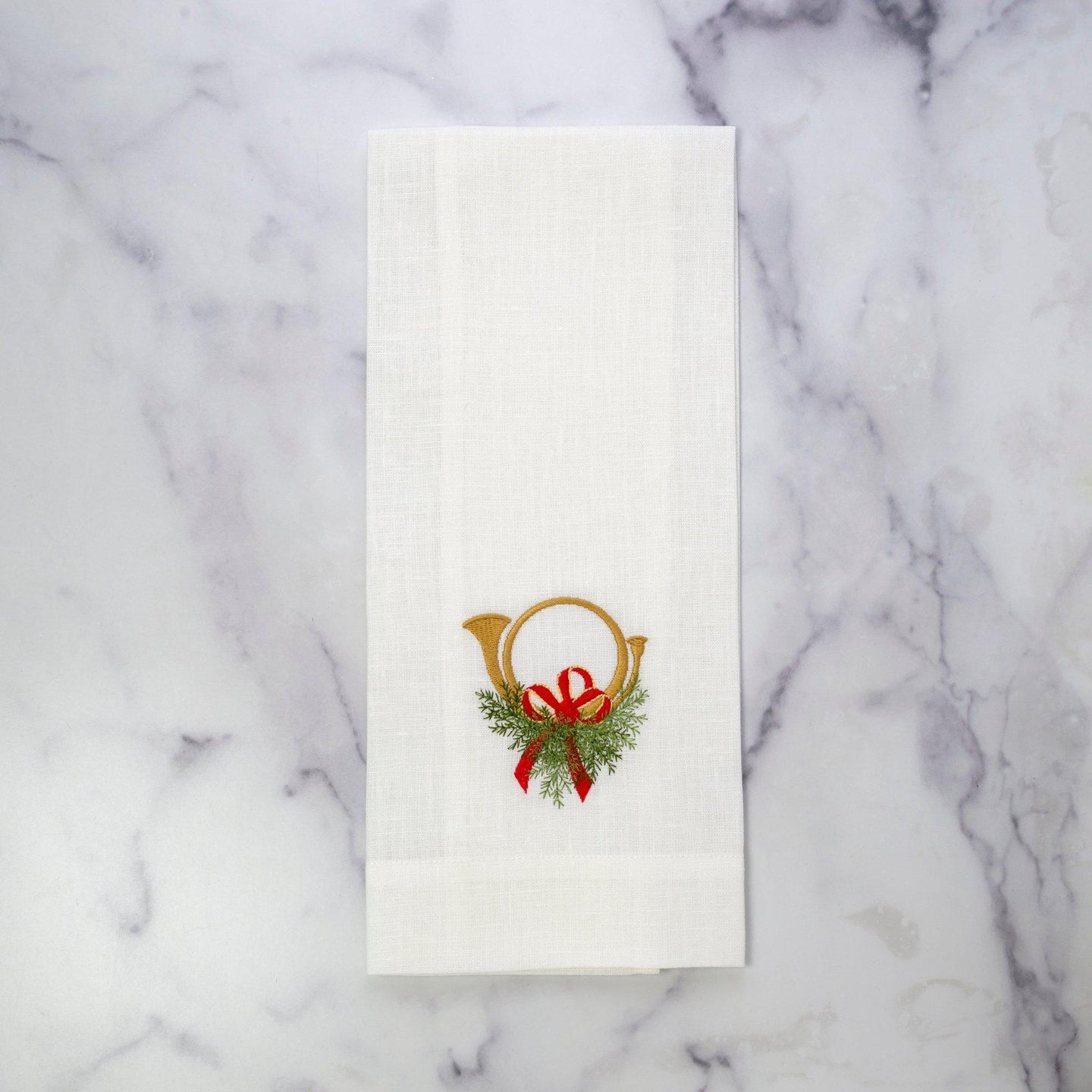 Holiday Horn with Bow Linen Towel
