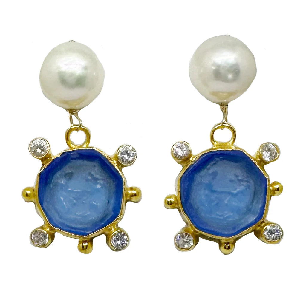Venetia Intaglio Earrings Cornflower