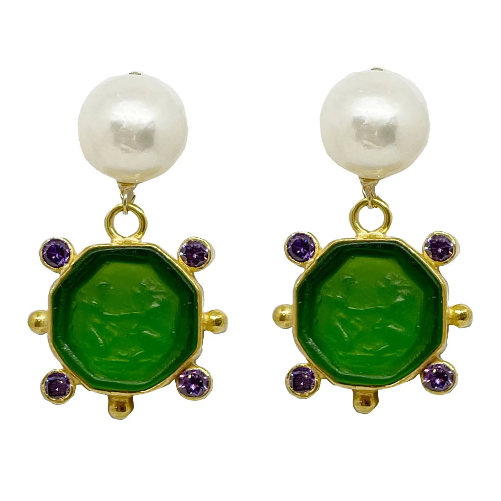 Venetia Intaglio Earrings Green