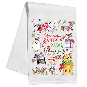 Here Comes Santa Paws Christmas Canines Kitchen Towel