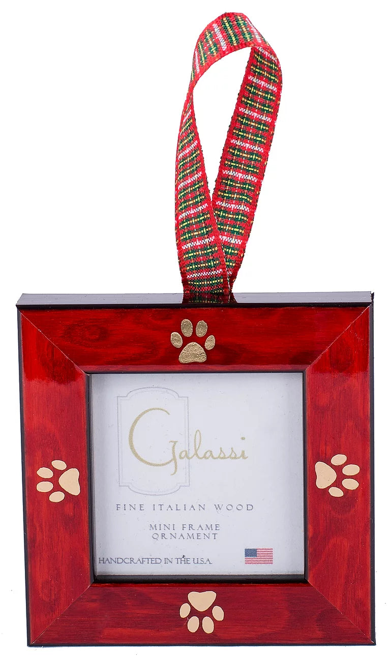 Red Burl with Gold Paw Picture Frame Ornament