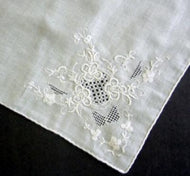 White Embroidery & Drawn Work Handkerchief
