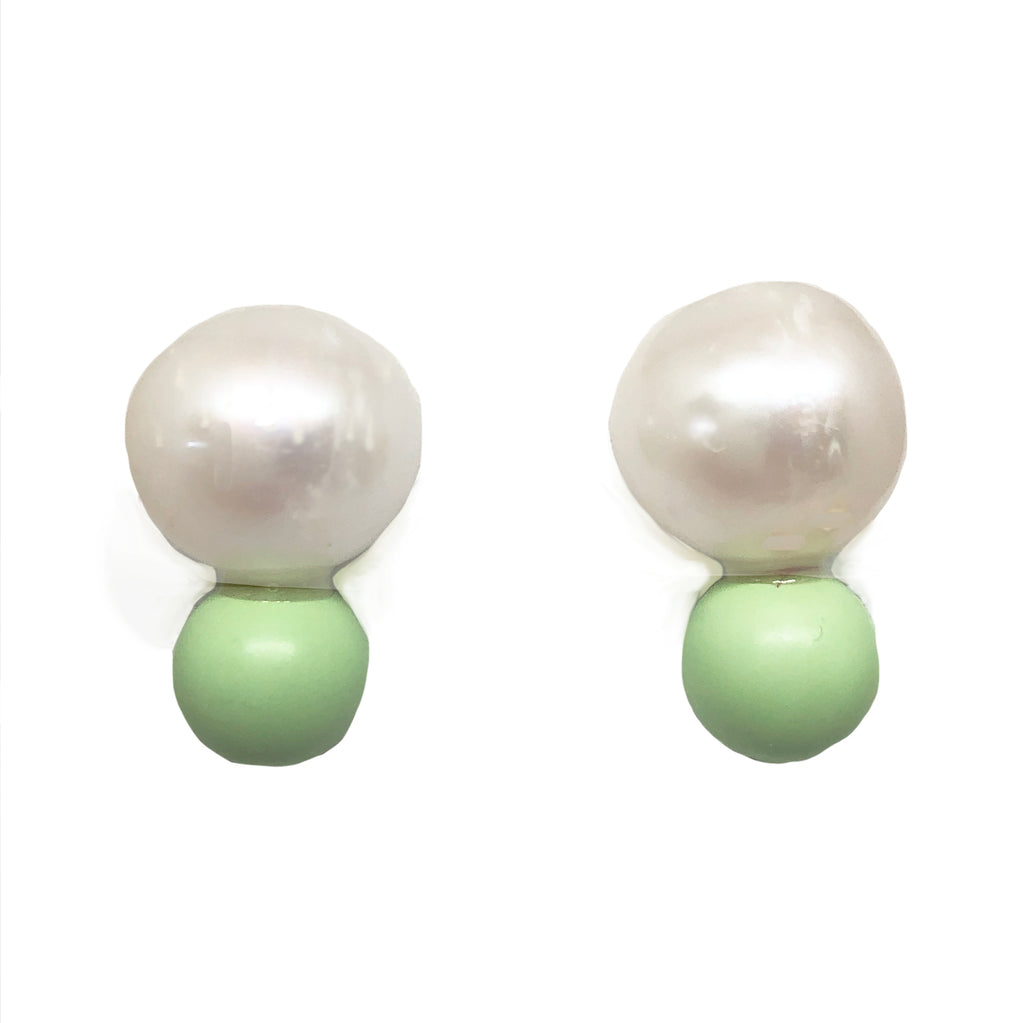 Meg Carter Designs Big Pearl Little Pistachio Green Stud Earrings