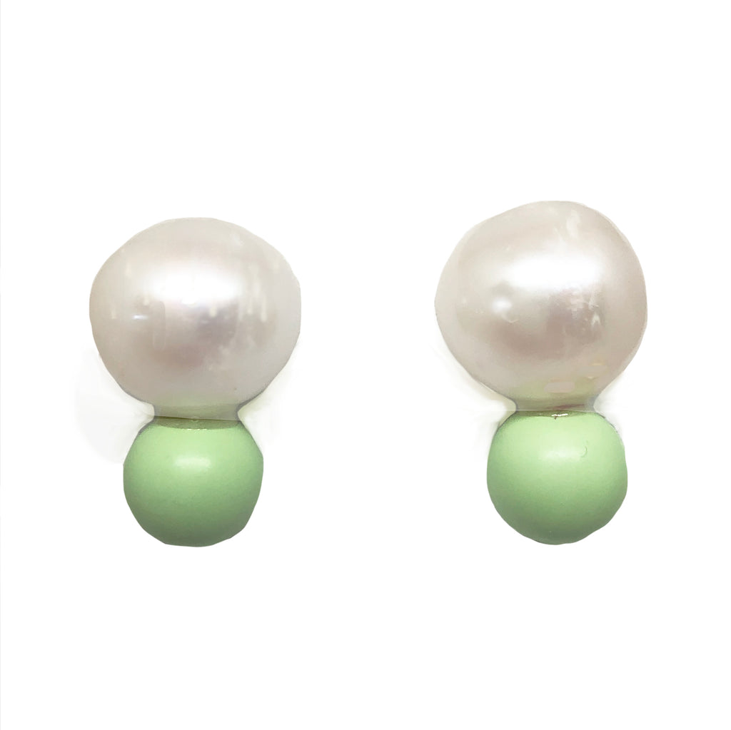 Big Pearl, Little Pistachio Green Stud Earrings