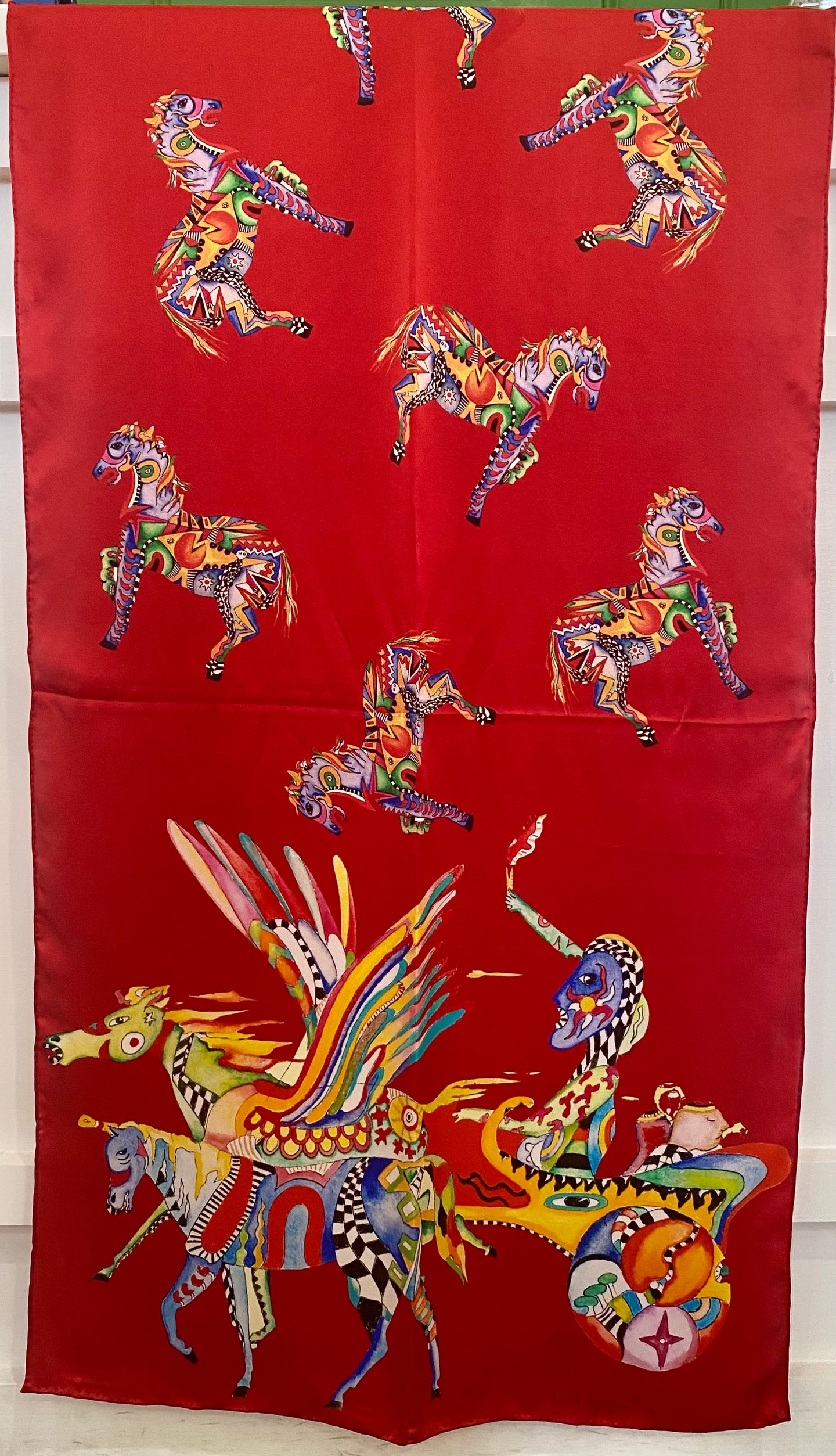 Kierkegaard's Wagon 100% Silk Scarf Red