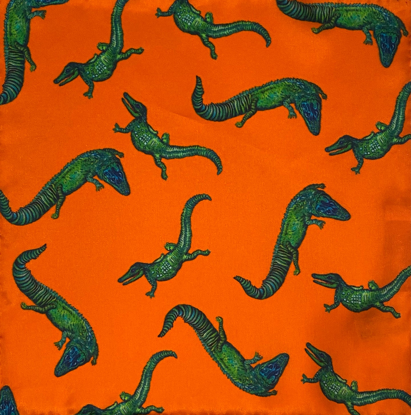 Richard Hagerty Alligator 100% Silk Pocket Square - Orange