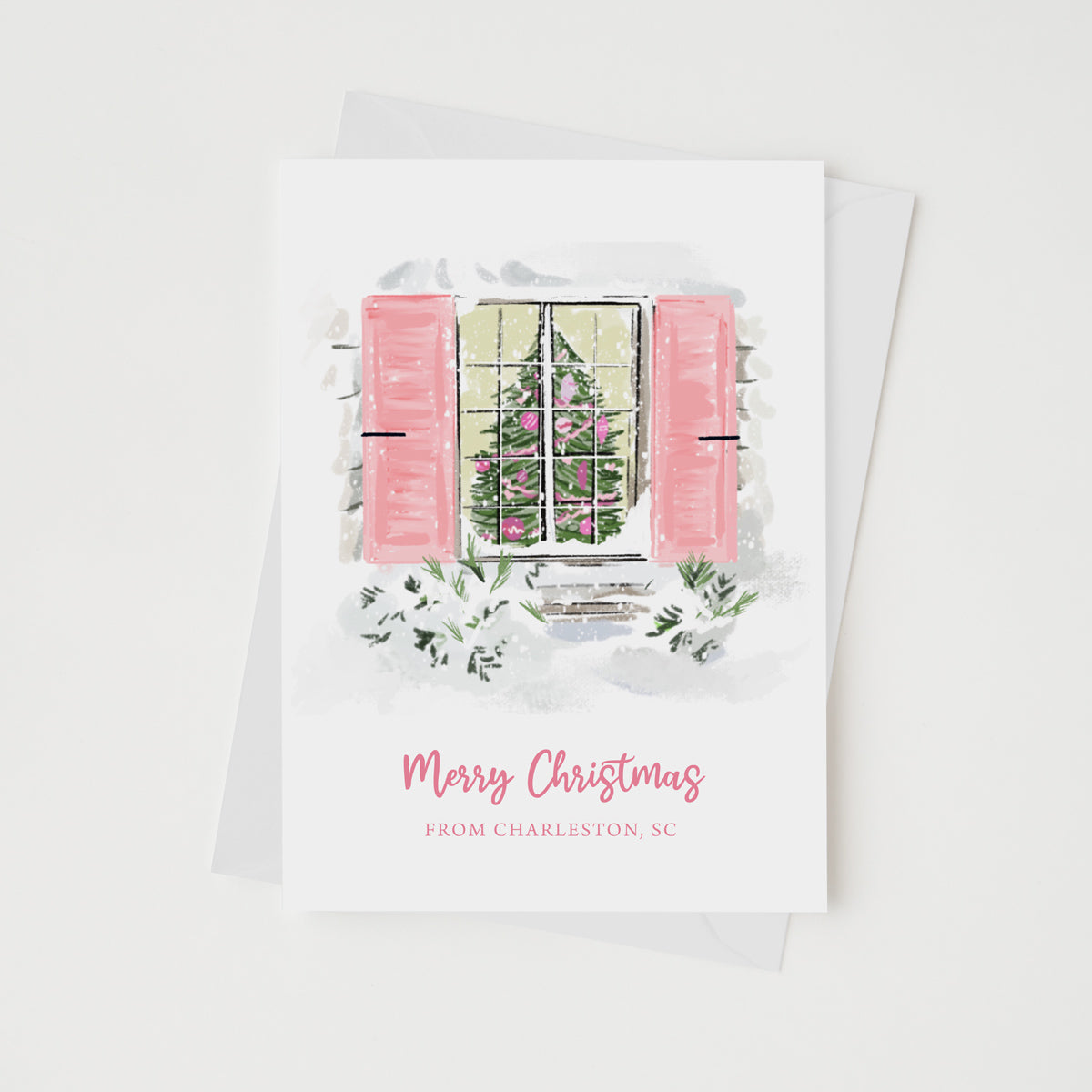 Pink Christmas Window Greeting Card
