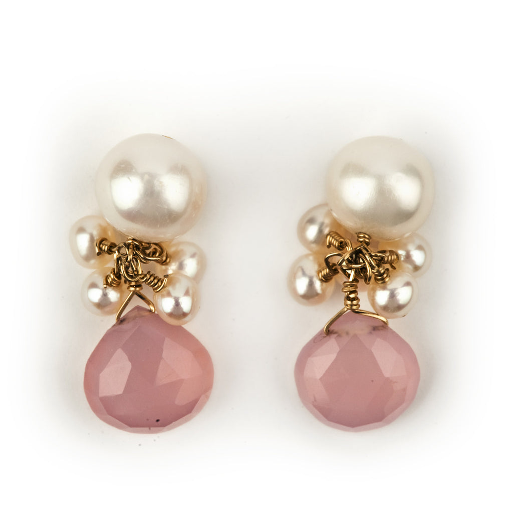 Audrey Pearl Drops in Pink Earrings