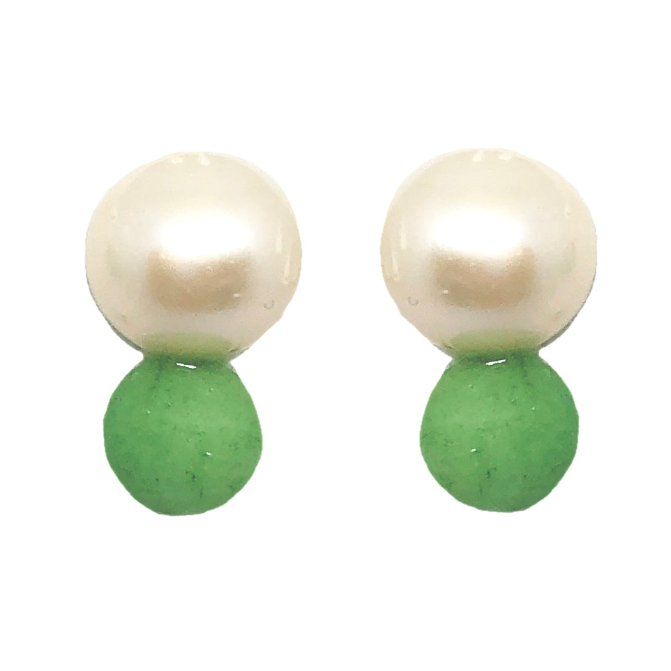 Big Pearl, Little Green Stud Earrings