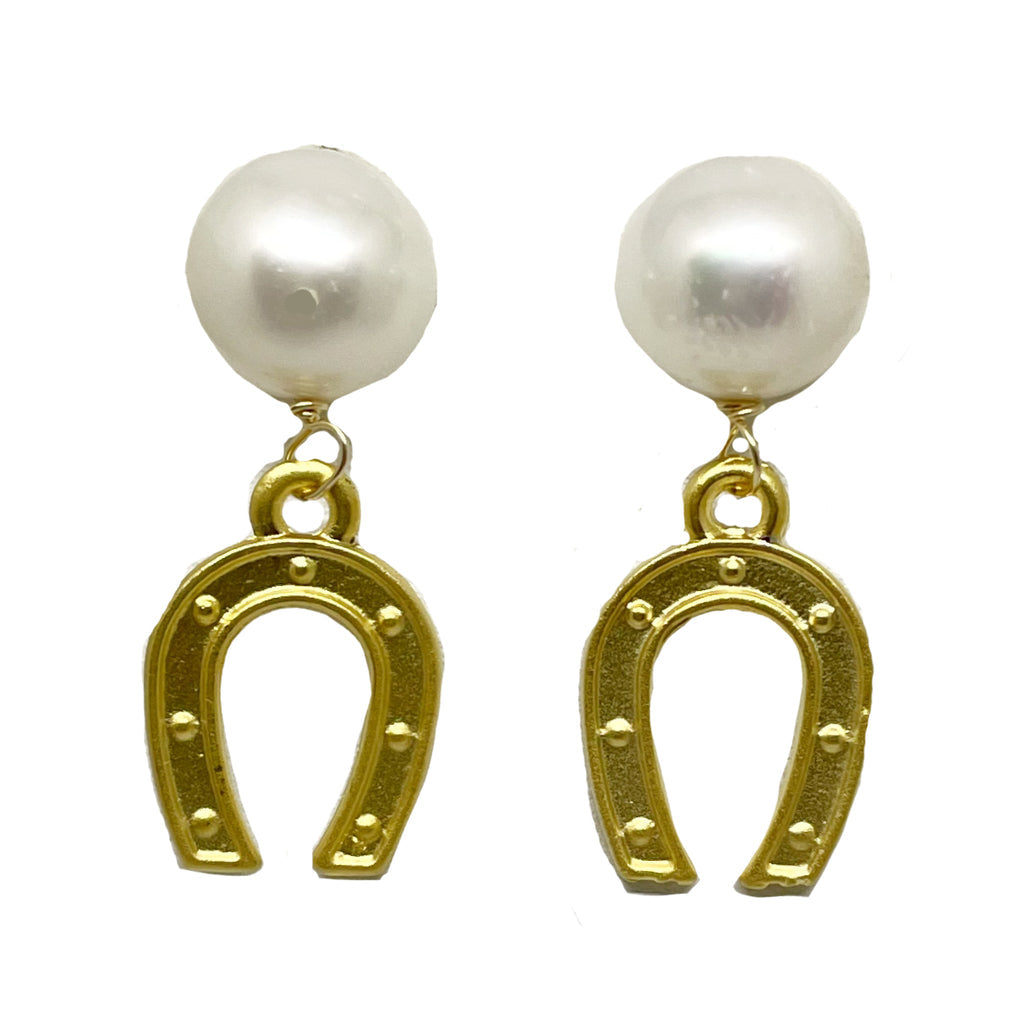 Horseshoe Pearl Drop Earrings