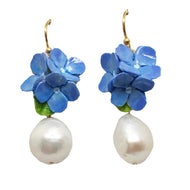 Blue Hydrangea Pearl Drop Earrings