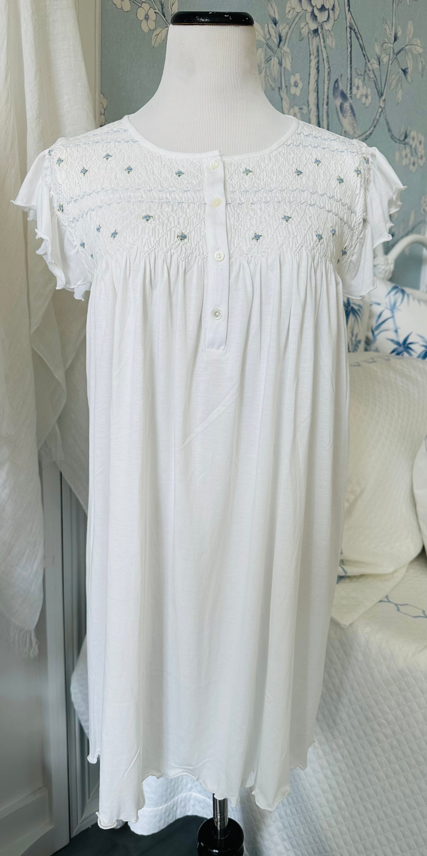 Marta Short Gown - White with Blue