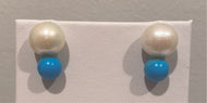 Big Pearl, Little Turquoise Stud Earrings